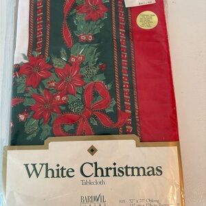 White Christmas Tablecloth - Red and Green